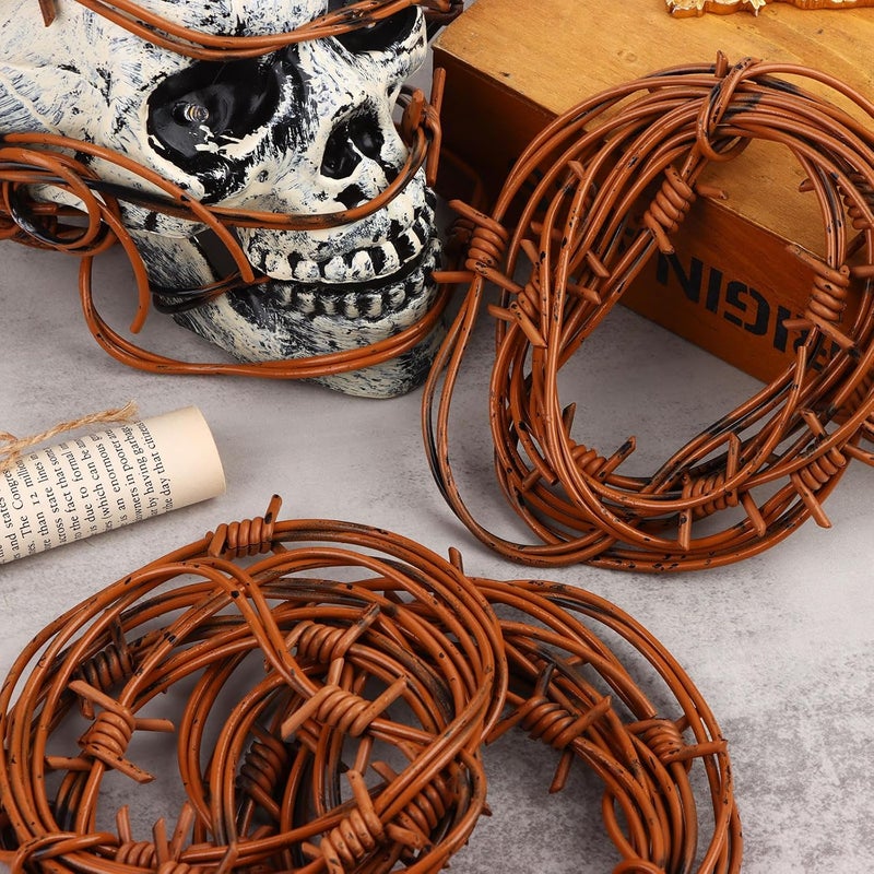 RUIYELE 49 Foot Fake Rusted Barbed Wire Decoration 6 Pcs Halloween Plastic Barb Wire Decoration Prop Rust Red Western Decor Rusty Western Party Decorations Cowboy Decor for Cowboy Western Party Decor - Image 2